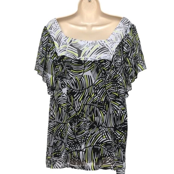 Worthington Plus Size 1X Tunic Top Black White Green Geometric - Picture 4 of 6